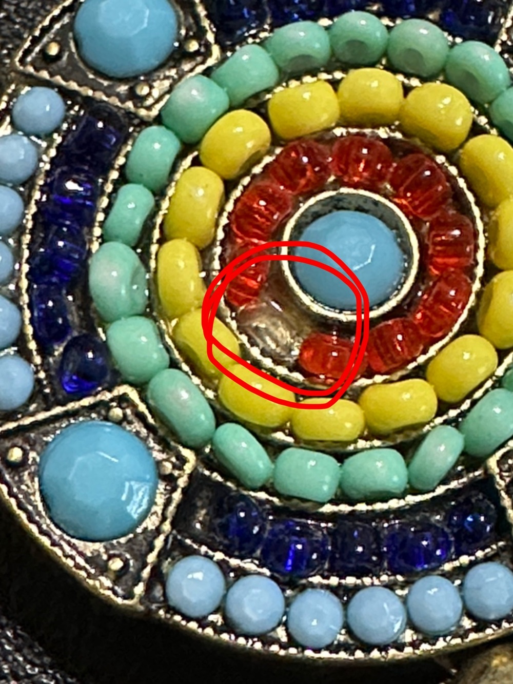 Bronze Tone Medallion Style Multicolored Bead Inlay Bracelet - Picture 6 of 16